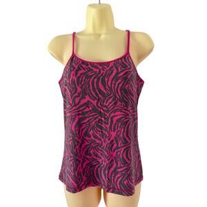 Bogari Vintage Y2K Pink Gray Zebra Print Knit Camisole Top Shelf Bra Size Large
